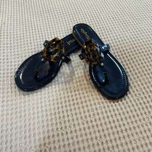 J McLaughlin navy patent and tortoise shell sandals